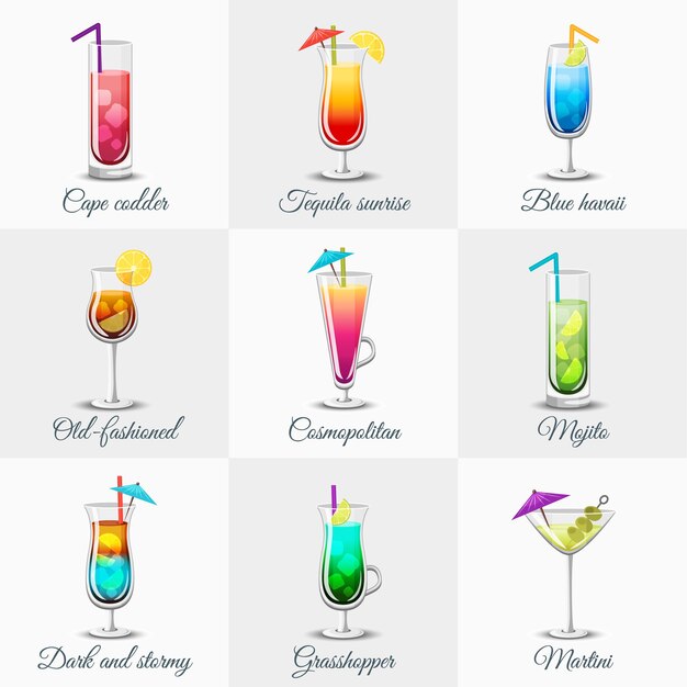 Classic Alcohol Cocktails Set