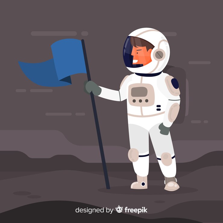 무료 Vector 평면 디자인의 클래식 우주 비행사 캐릭터