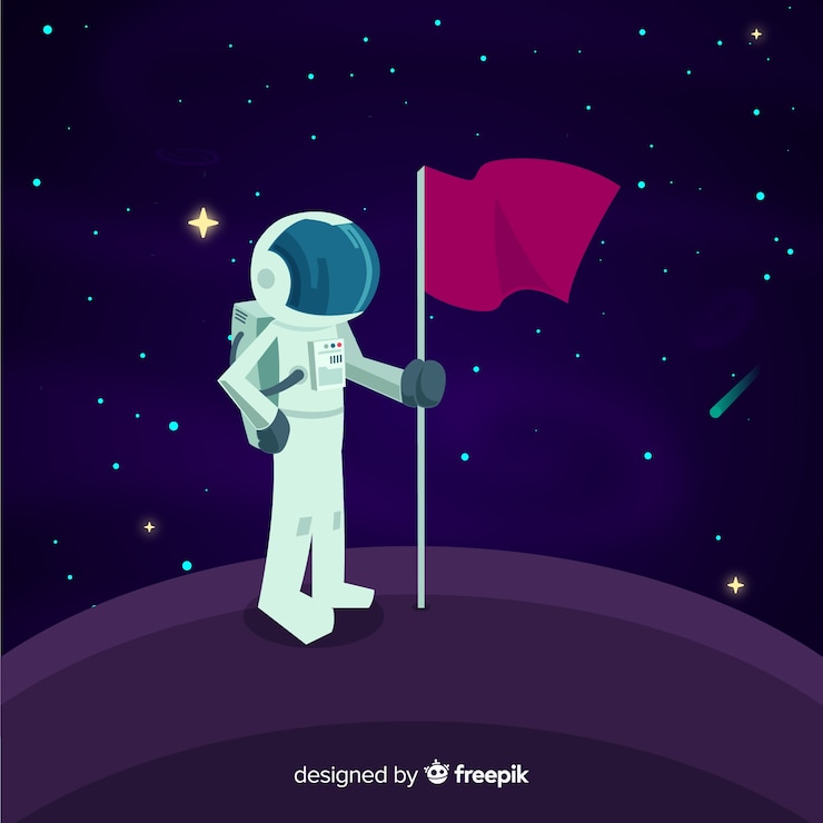 무료 Vector 평면 디자인의 클래식 우주 비행사 캐릭터