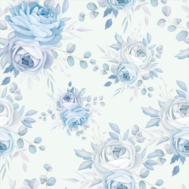 Free vector classic blue floral seamless pattern design