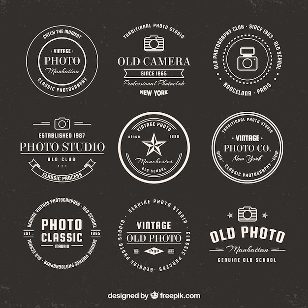 Vettore gratuito collezione logo della fotocamera classica