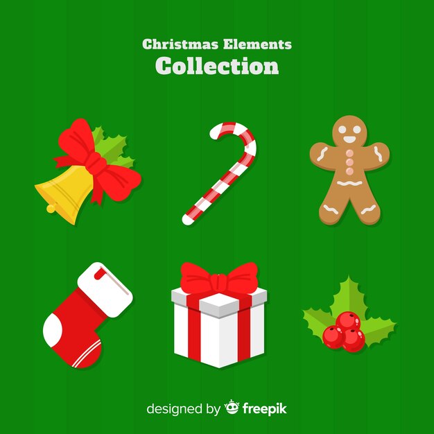 Коллекция классических рождественских элементов с плоским дизайном