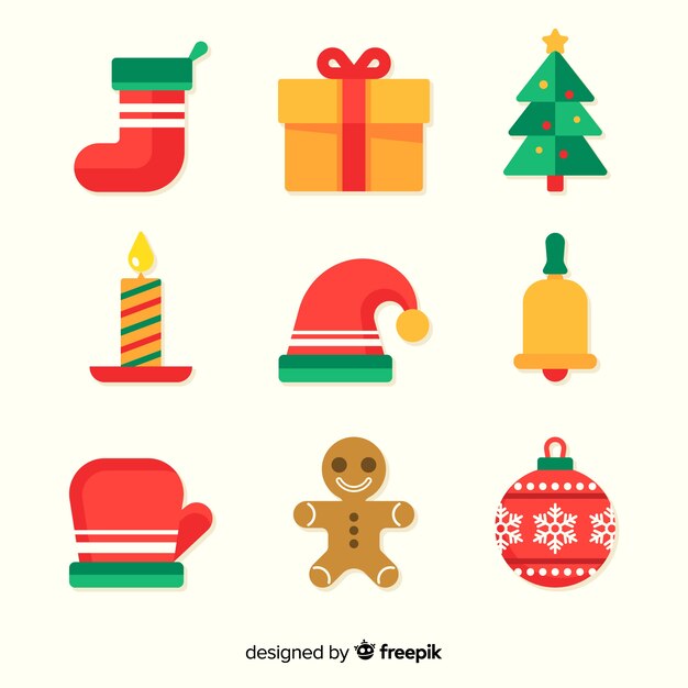 Classic christmas element collection with flat design