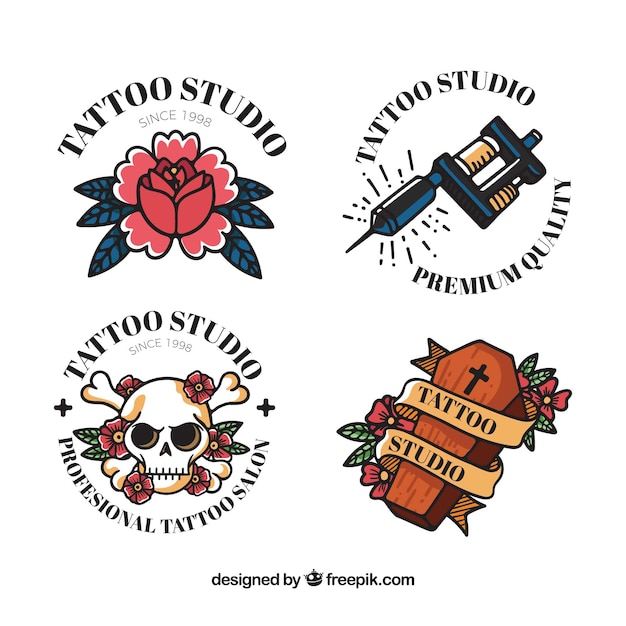 Free vector classic coloured tattoo logo collecti