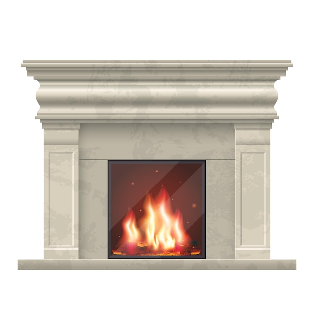 居間の内部のための古典的な暖炉。家の内部のための暖炉、イラストの快適な暖炉