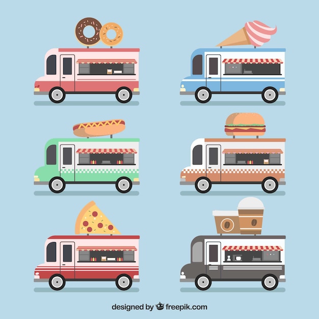 Classic food truck collection with flat design