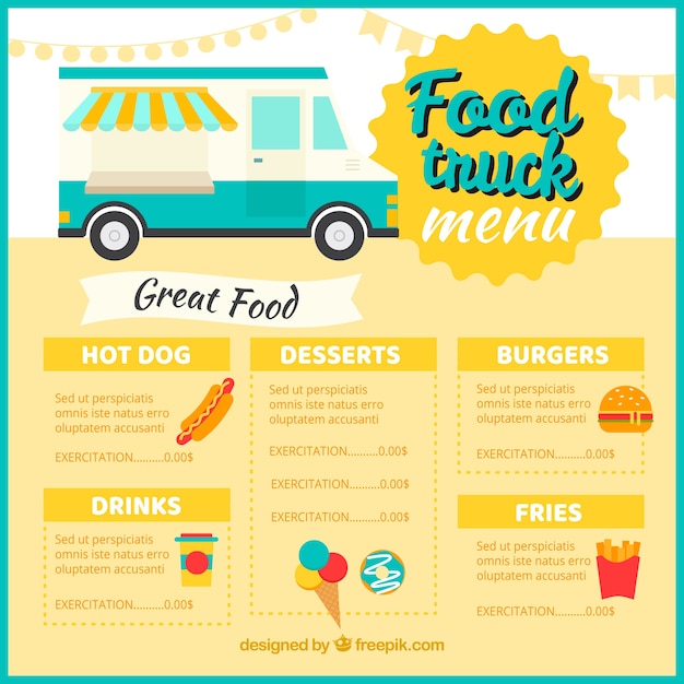 Free vector classic food truck menu template