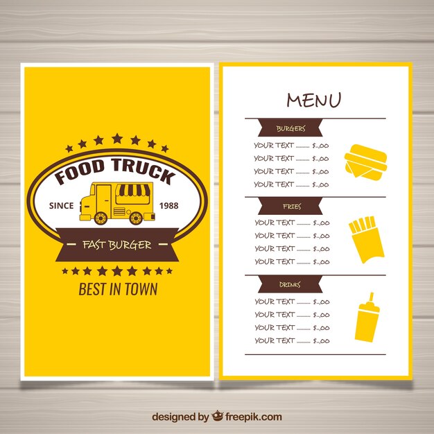 Classic food truck menu with vintage style