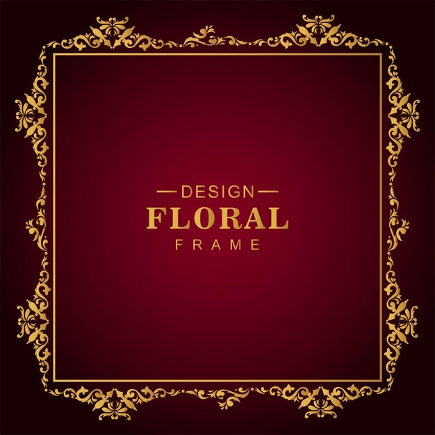 Classic golden luxury floral frame red background