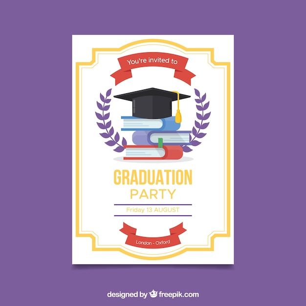 Free vector classic graduation invitation template with flat design