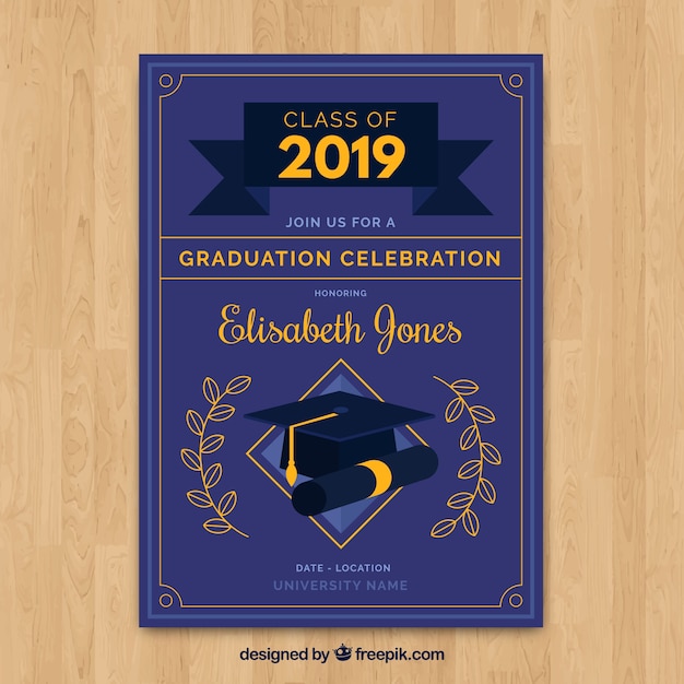 Free vector classic graduation invitation template with flat design