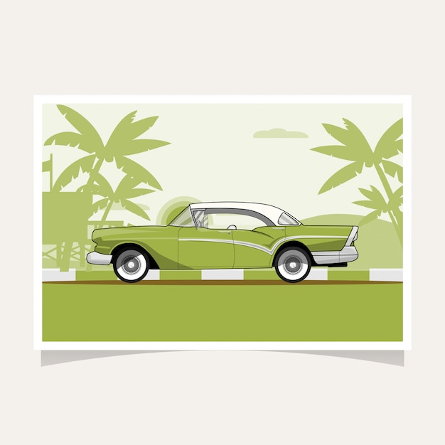 Classic green car conceptual design flat illustration vector