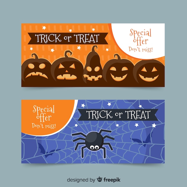 Free vector classic halloween banners with flat design