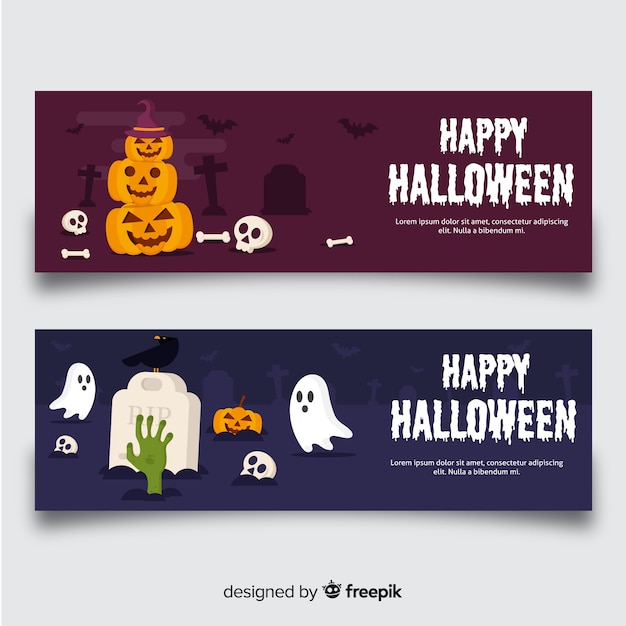 Classic halloween banners with flat design