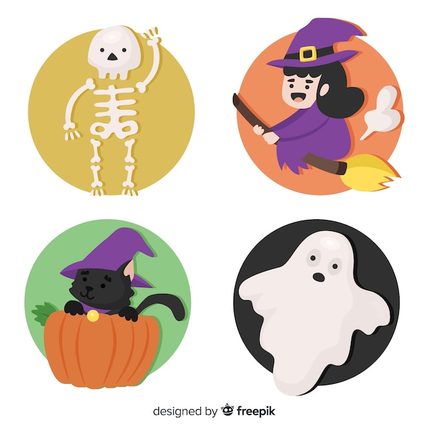 Классическая коллекция символов Хэллоуина с плоским дизайном