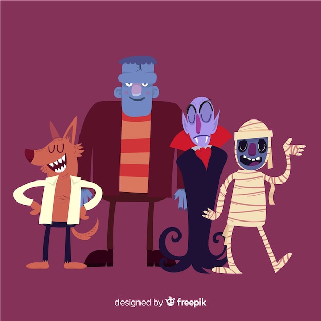 Classic halloween character collection with flat design