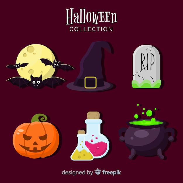 Classic halloween element collection with flat design