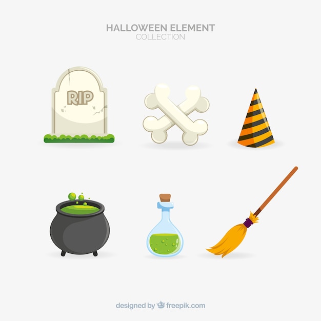 Free vector classic halloween element collection with flat design