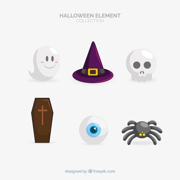 Free vector classic halloween element collection with flat design