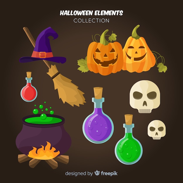 Classic halloween element collection with flat design