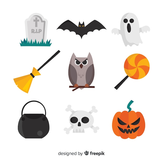 Classic halloween element collection with flat design