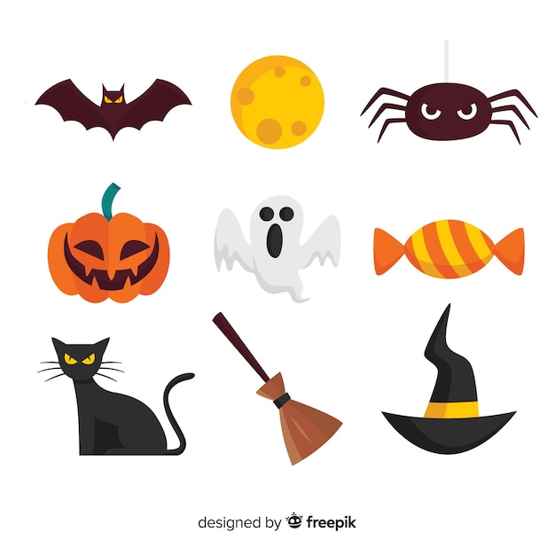 Free vector classic halloween element collection with flat design