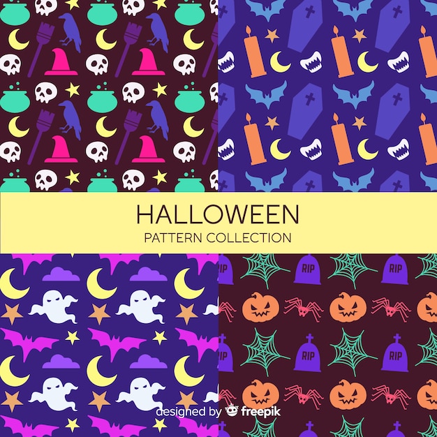 フラットデザインのクラシックなハロウィンパターンコレクション