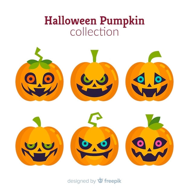 Classic halloween pumpkin collection with flat design