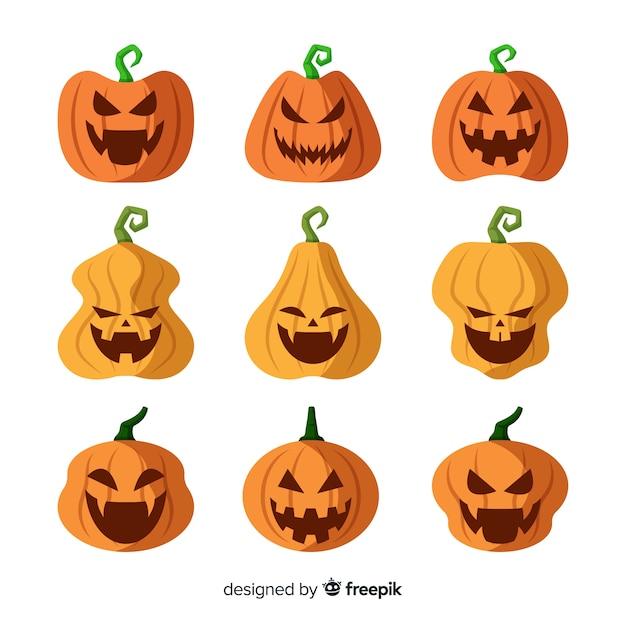 Free vector classic halloween pumpkin collection with flat design