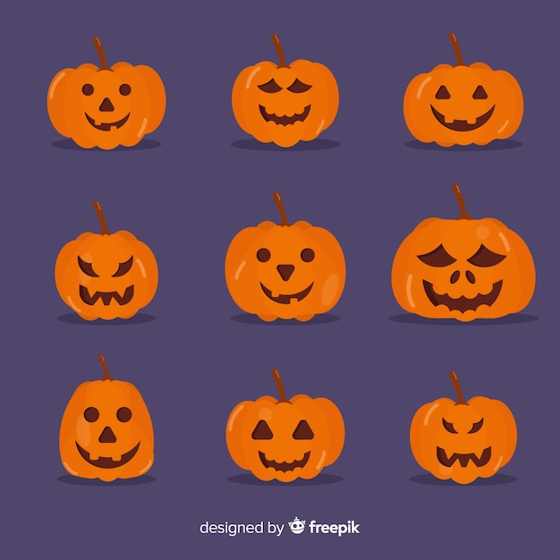 Classic halloween pumpkin collection with flat design