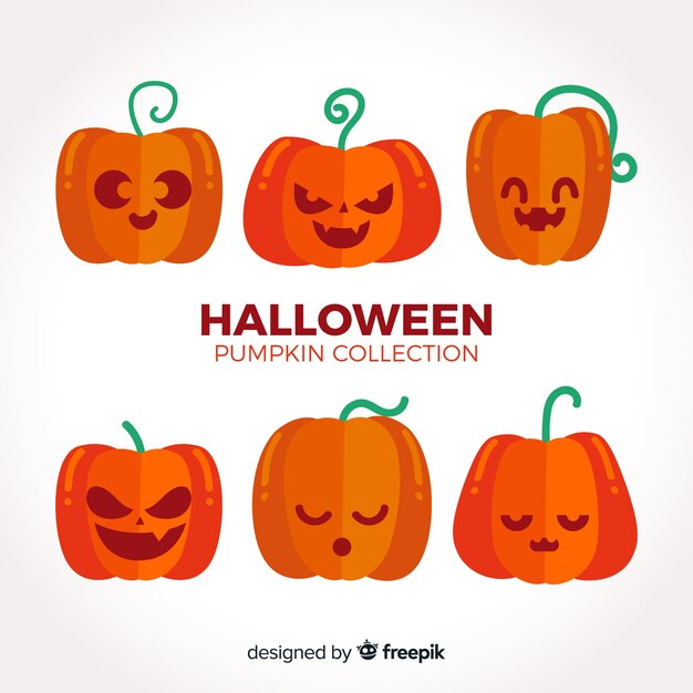 Classic halloween pumpkin collection with flat design