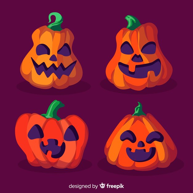 Classic halloween pumpkin collection with flat design
