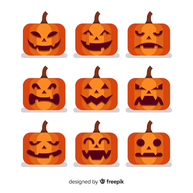 Free vector classic halloween pumpkin collection with flat design