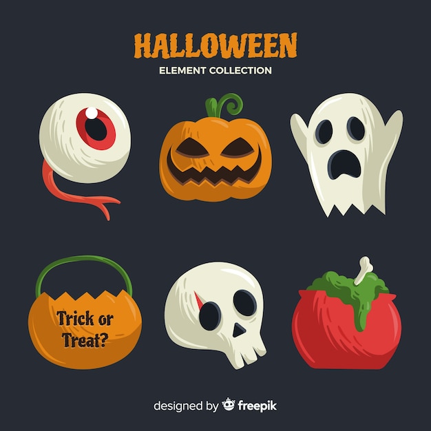 Classic hand drawn halloween element collection