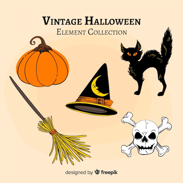 Classic hand drawn halloween element collection