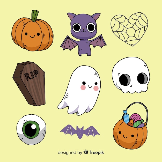 古典的な手描きのハロウィンの要素コレクション