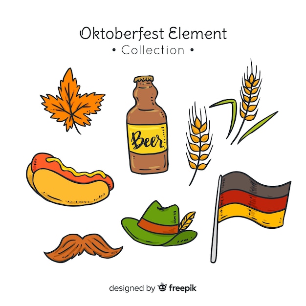 Vettore gratuito collezione di elementi oktoberfest disegnata a mano classica