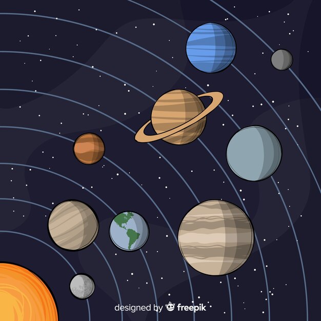클래식 손으로 그린 태양계 구성