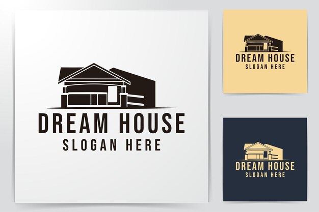 古典的な家、夢の家のロゴのアイデア。インスピレーションのロゴデザイン。テンプレートベクトルイラスト。黒の背景に分離