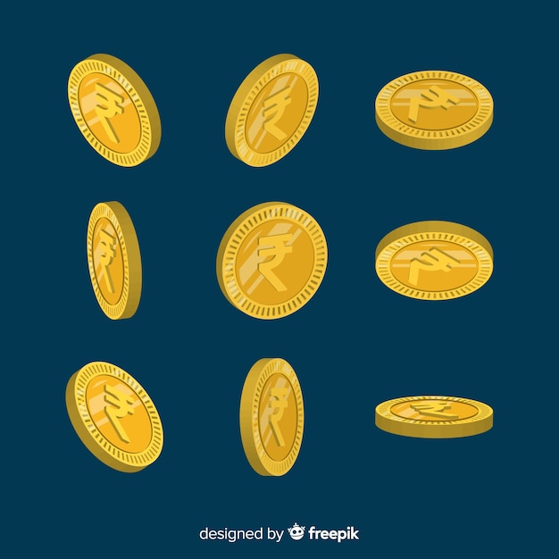 Free vector classic indian rupee coins compositio