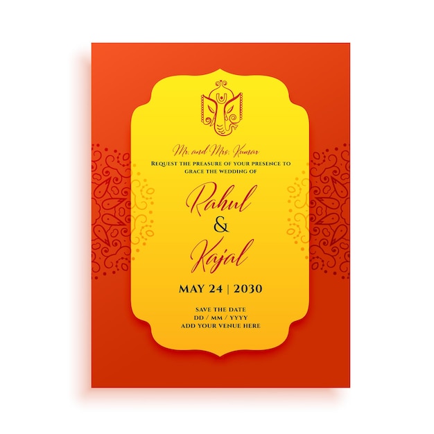 Free vector classic indian wedding card template design