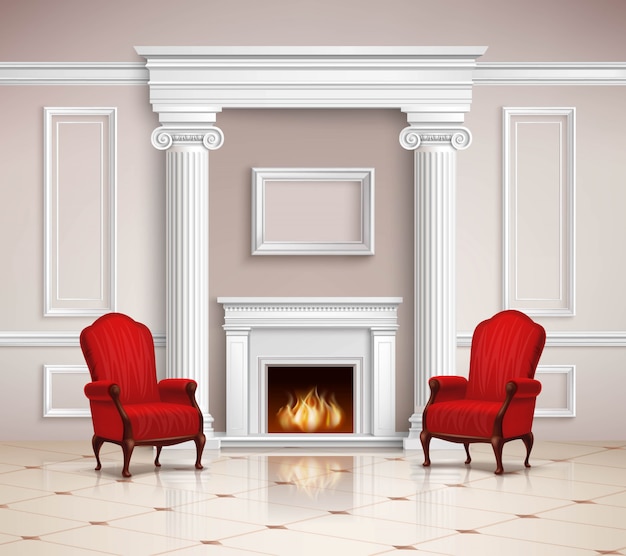 Бесплатное векторное изображение Классический интерьер с камином и креслами
