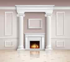 Free vector classic interior with fireplace