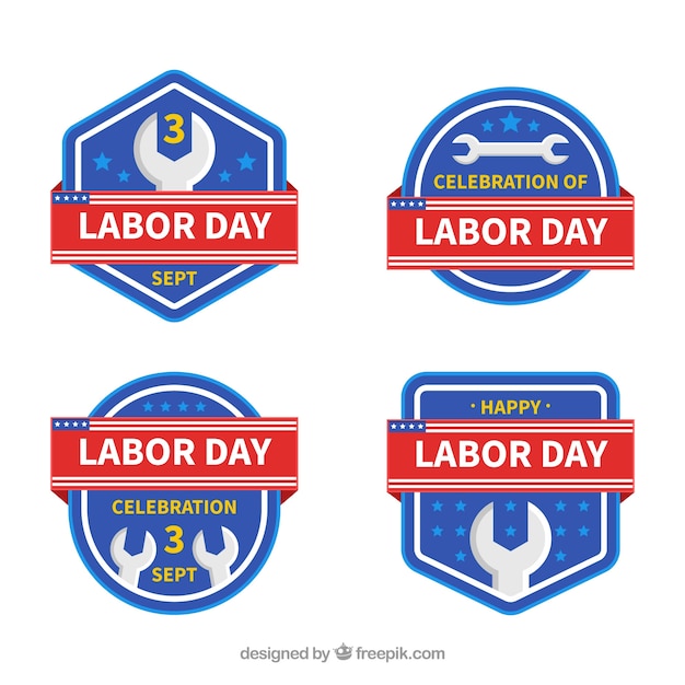 Vettore gratuito collezione di badge per la giornata lavorativa classica con design piatto