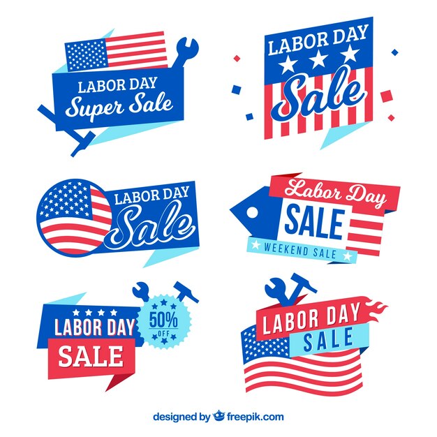 Classic labor day badge collection with flat design