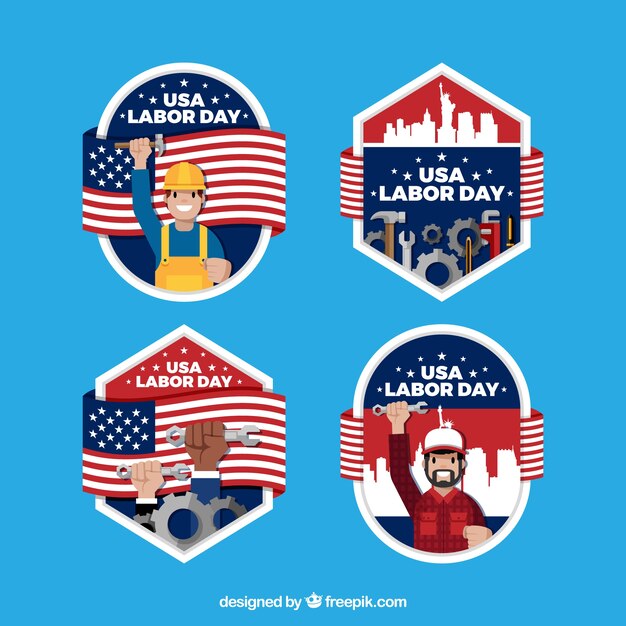 Classic Labor Day Badge Collection With Flat Design