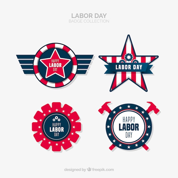 Free vector classic labor day badge collection with flat design