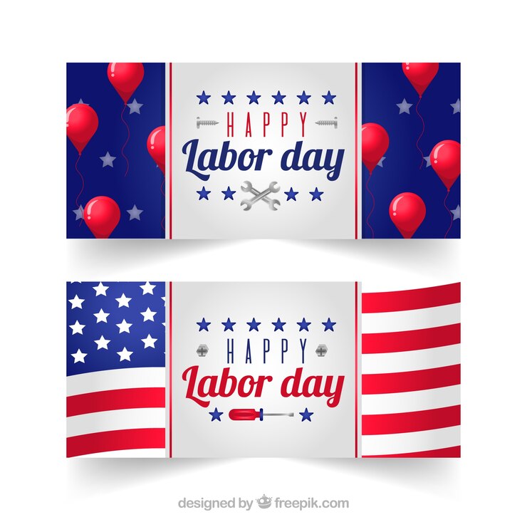 Free Vector classic labor day banners with flat design