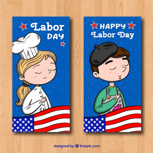 Classic labor day banners with hand drawn style