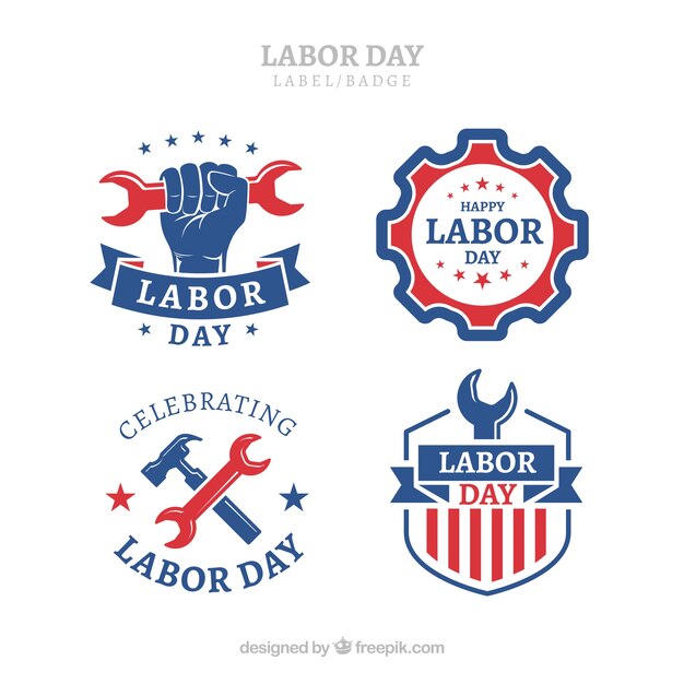 Classic labor day label collection with flat design